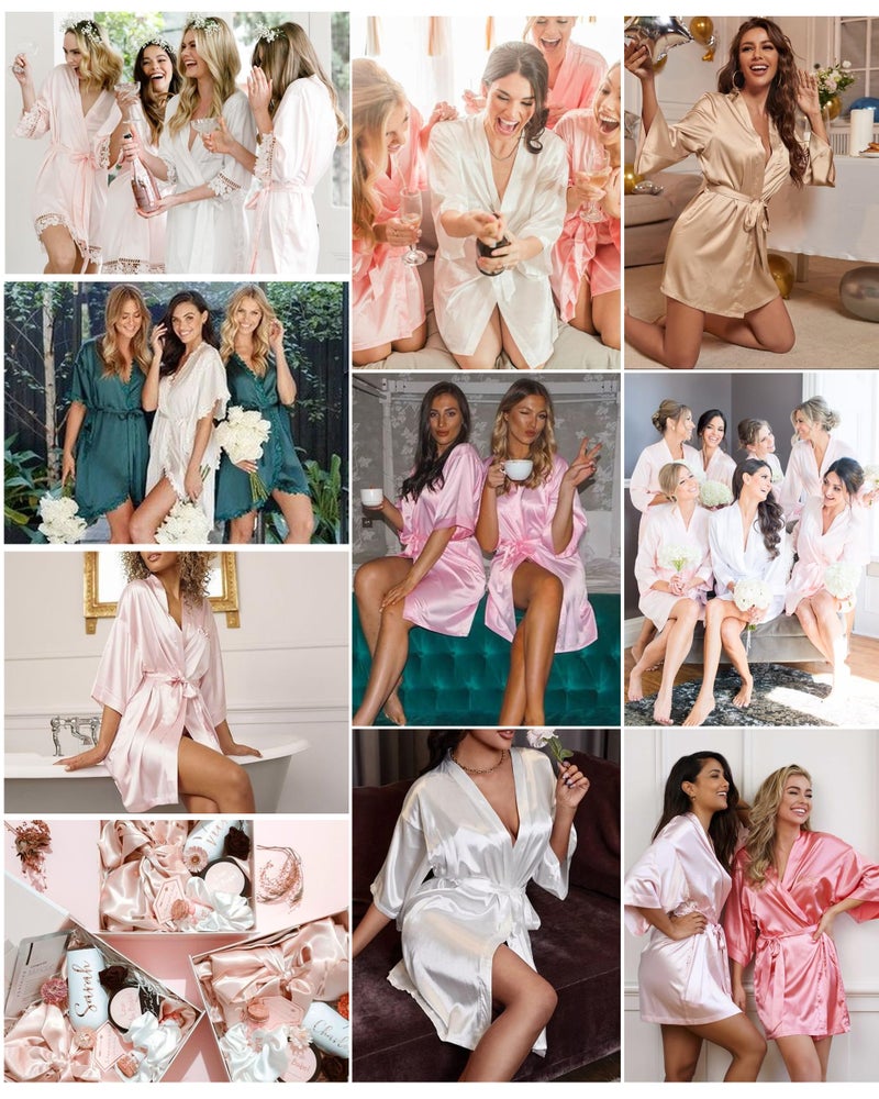 Vlazom Women's Kimono Robes Satin Short Style with Oblique V-Neck Robe (White, Medium) - Image 5